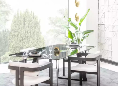 Luxury Dining room Glass Design Table Dining set Dining table with 4x chairs 5 pieces